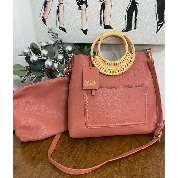 Antik Kraft 2-in-1 Shoulder Bag with Zipper Pouch Coral NWT - Picture 1 of 7